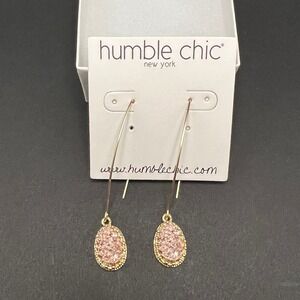 Humble Chic Earrings Pink Rose Gold Druzy Dangle Hook Glam Minimalist